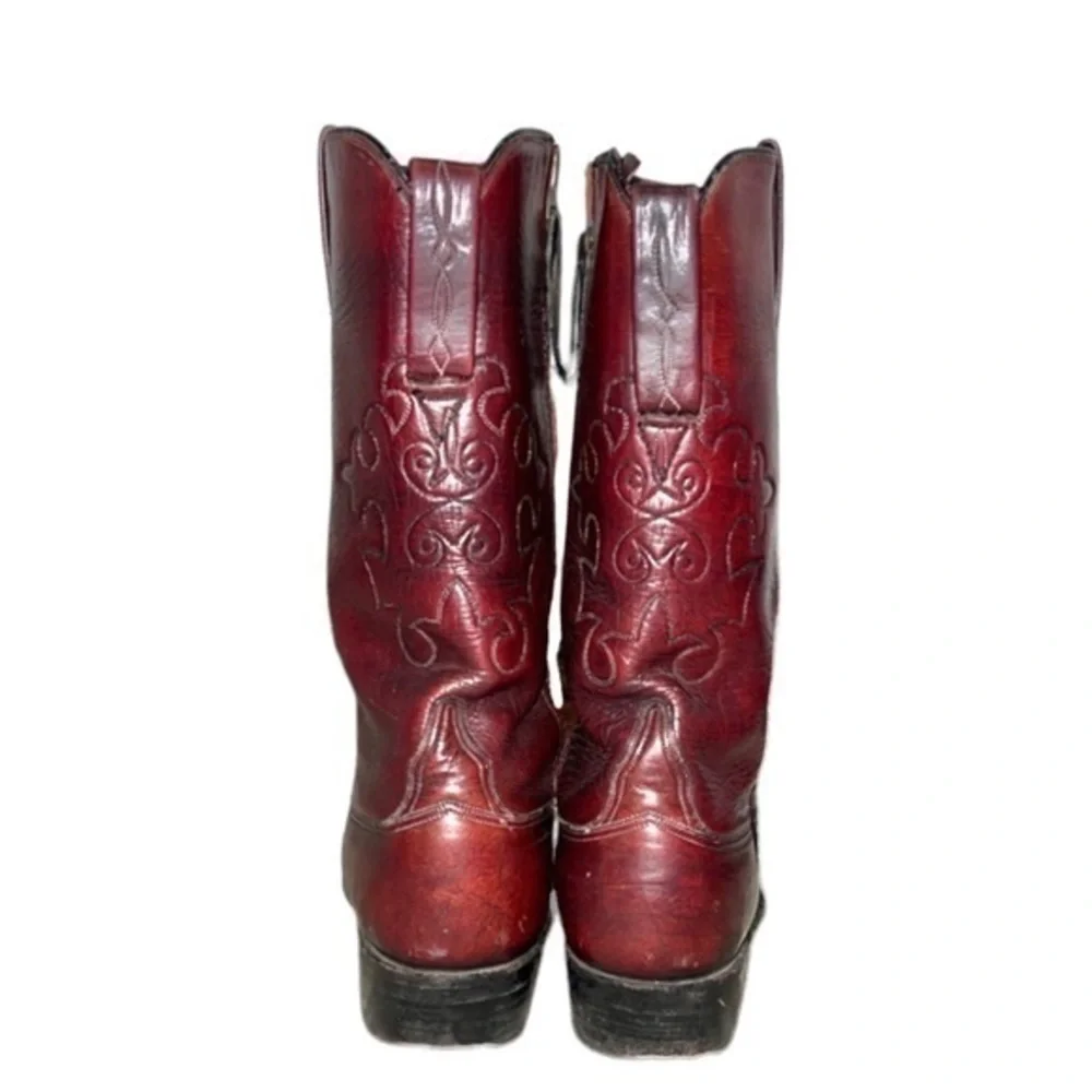 Lucchese 2318 Ostrich Exotic Black Cherry Red Leather Inlay Western Cowboy Boots